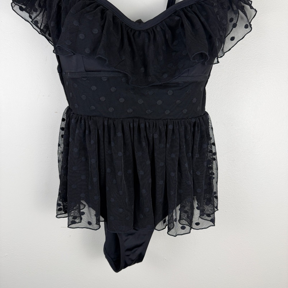 Torrid Swimsuit Women's L (0) Black Polka Dot Mesh Sleeveless Ruffled One Piece - Picture 6 of 13